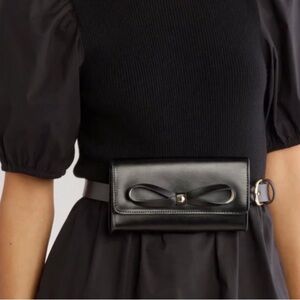 NWT Kate Spade Black Leather Belt Bag with Bow SM/M
